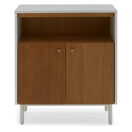 MoDRN Scandinavian Finna Wood Accent Cabinet - White and Light Oak