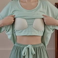 thumbnail image 5 of Busydd Pajamas for Women Set Short Sleevel Round Neck Top Built in Bra and Shorts Two Piece Sets for Women Summer Casual Plain Loungewear Set Comfy Breathable Cotton Sleepwear, 5 of 5