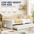 thumbnail image 6 of UHOMEPRO Twin Size Daybed with Trundle, White Wood Daybed Frame with Guardrails, Twin Day Bed Sofa Bed, No Box Spring Needed, for Kids Room Guest Room Bedroom, 6 of 10