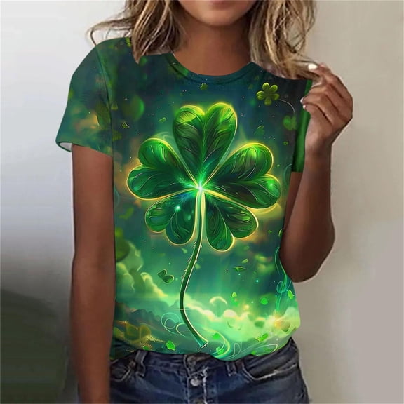 Rezuofi 1 Pcs Women's St Patrick's Day T-Shirt Lucky Irish Shamrock Paddy's Day Graphic Green Tees Tops