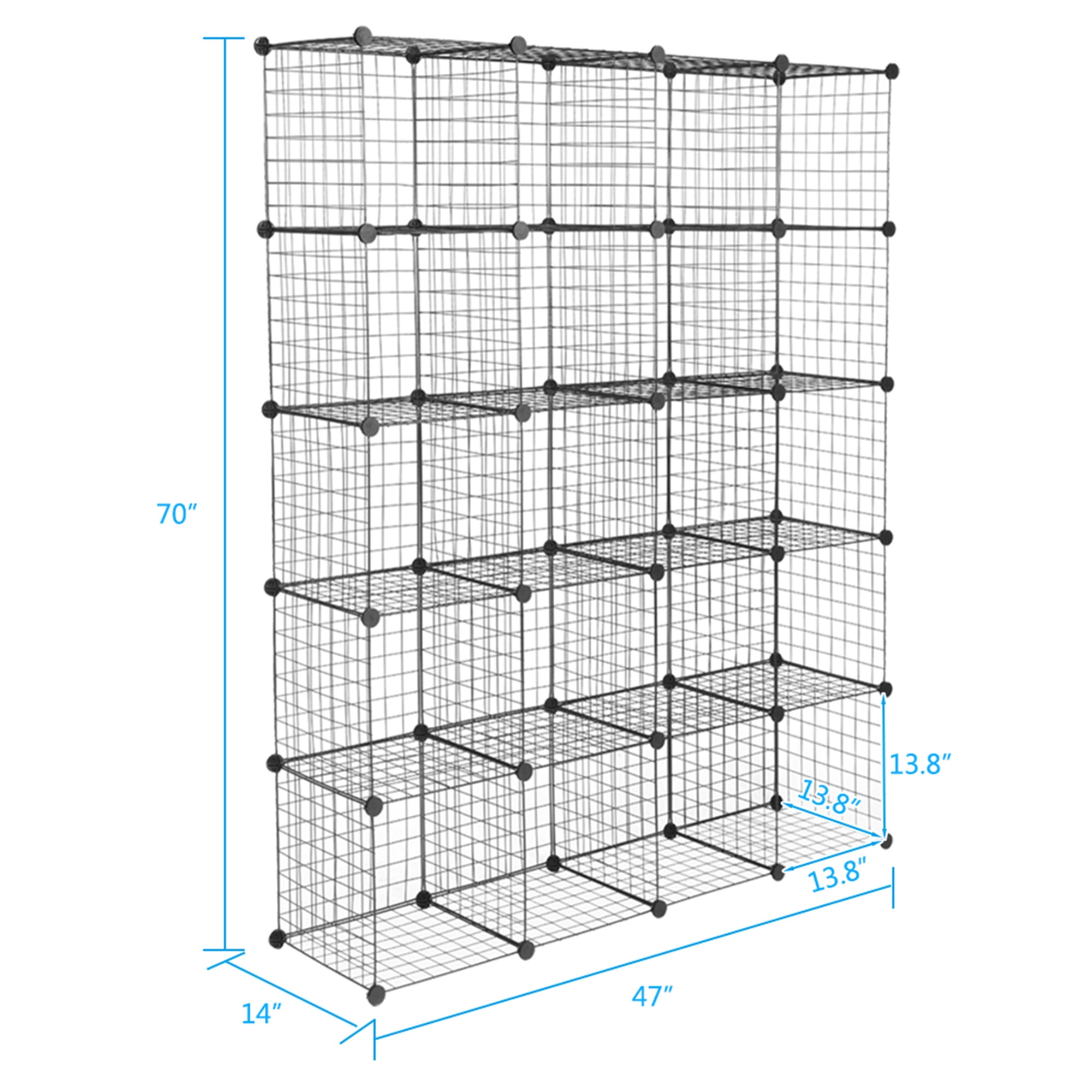 20-Cube Storage Organizer, DIY Modular Wire Grid Bookshelf, Closet Shelves Unit for Home Office, Toy Organizer & Bookcase, Black (14" Cubes)