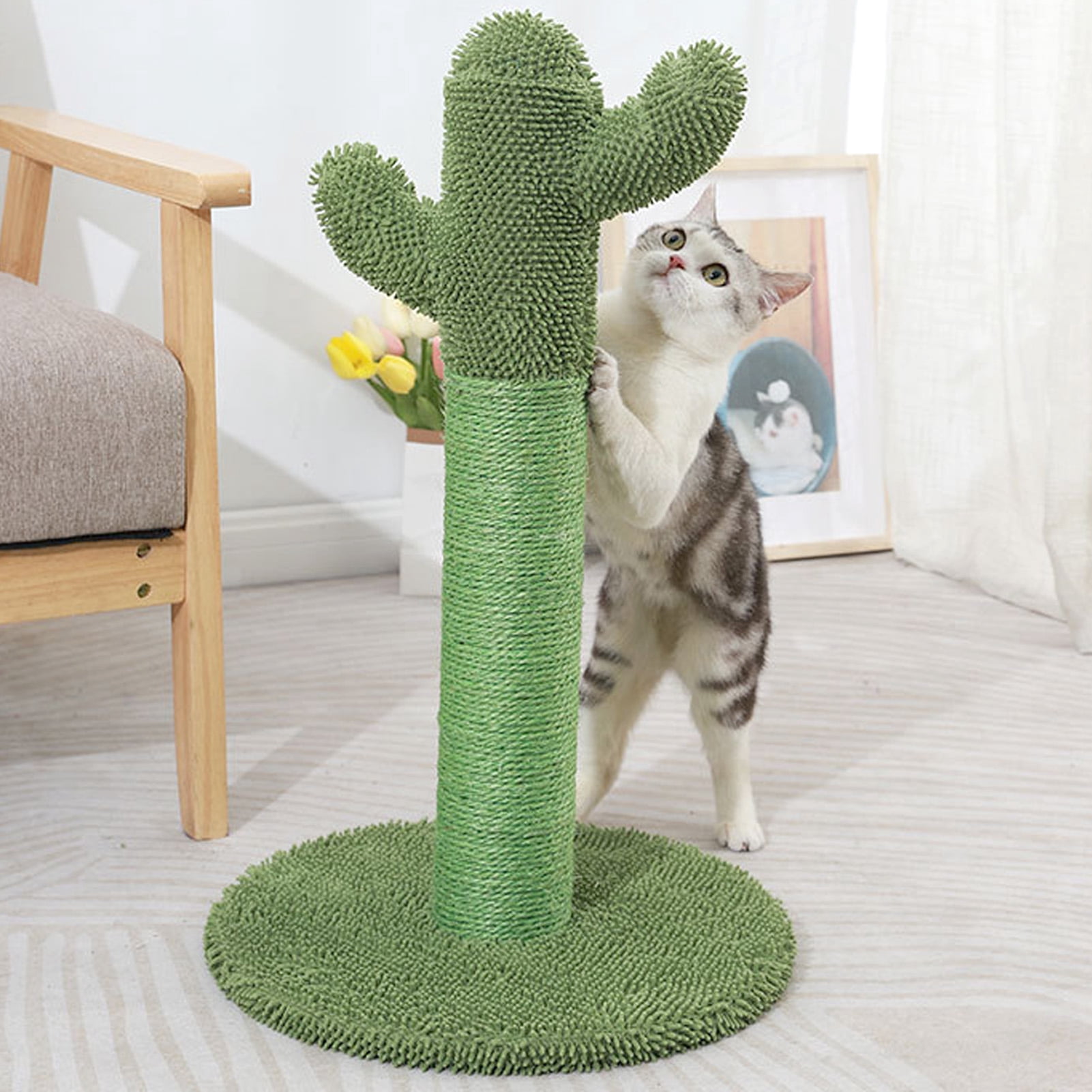 BIMZUC Green Cactus Cat Scratching Post Stable Sisal Scratcher Tree for Indoor Cats, Durable Freestanding Kitten Play Furniture with Hex Wrench, 14.96 inches / 38 cm