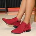 thumbnail image 3 of Women's Slip On Red Ankle Boots Western Pointed Toe Block Low Heel Chelsea Booties Suede Fall Dress Short Boots, 3 of 7