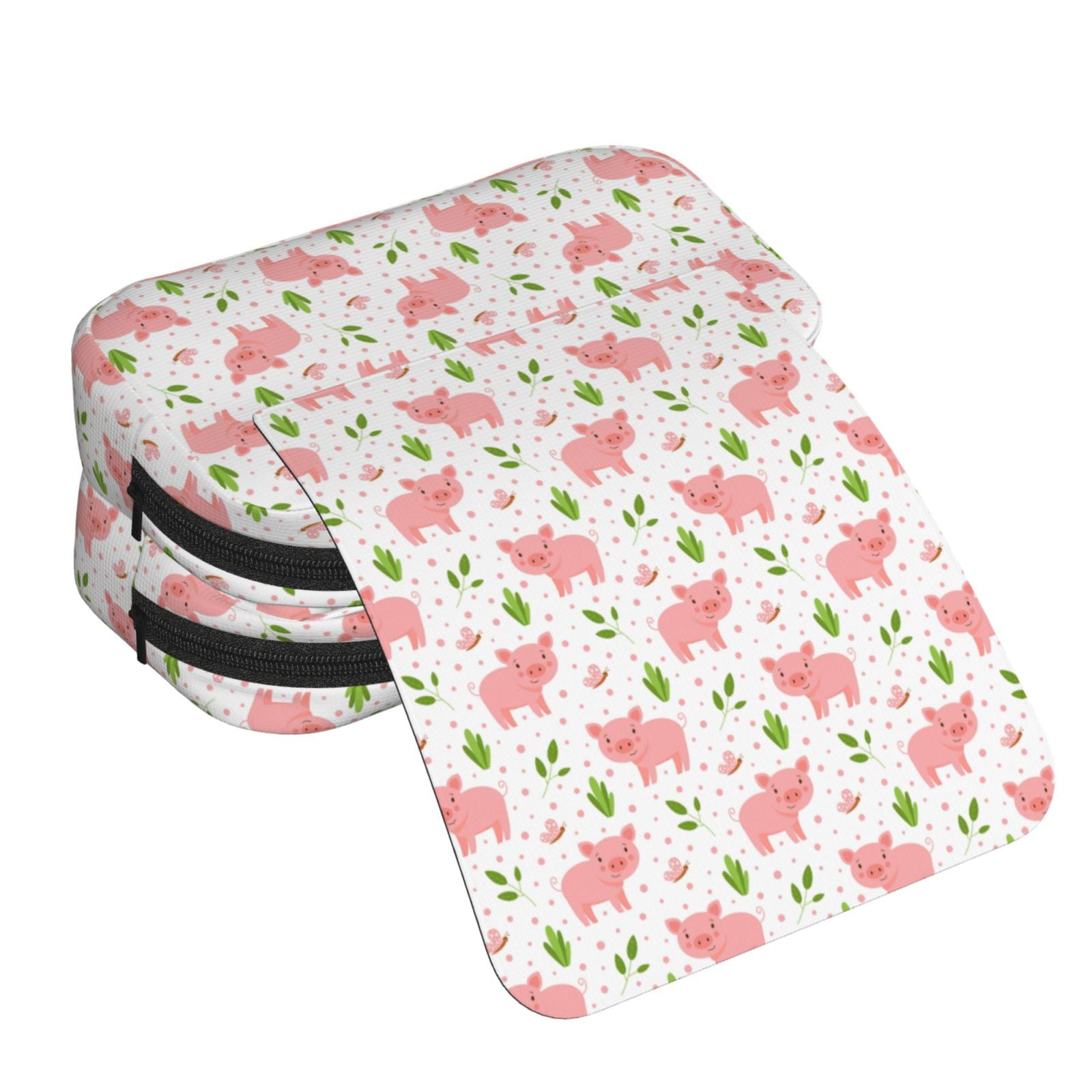Rateoe Funny Little Pigs Pattern Double Clamshell Pen Case, Storage Organizer with Two Zipper Compartments– Holds Up to 50 Pencils & Pens