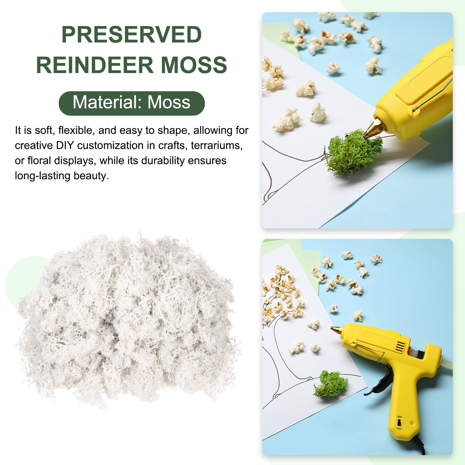 Uxcell 7.8oz Preserved Reindeer Moss White Decorative Artificial Fake Moss