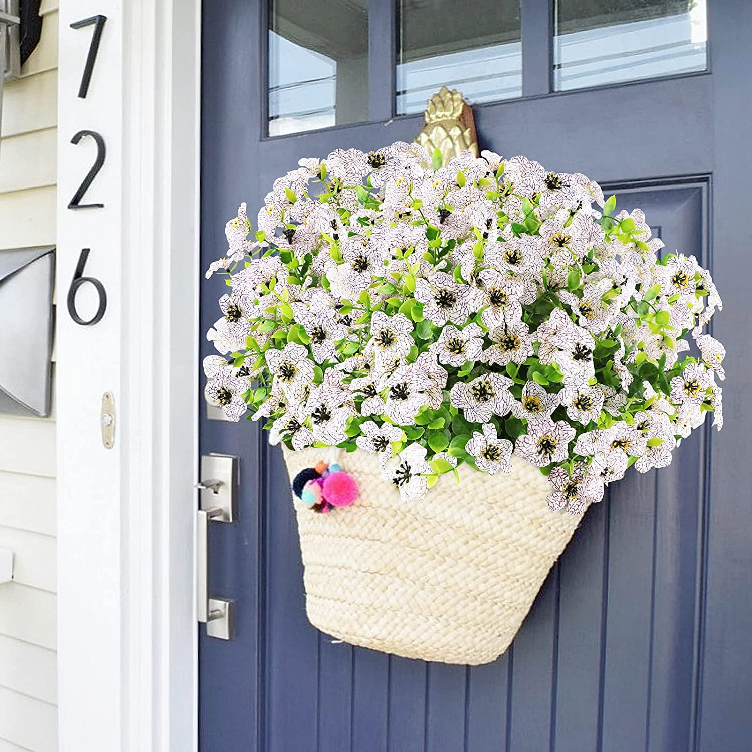 Sinhoon 18 Bundles Artificial Flowers UV Resistant Fake Plants Outdoor Faux Plastic Flowers Garden Window Box Porch Home Decor (White)