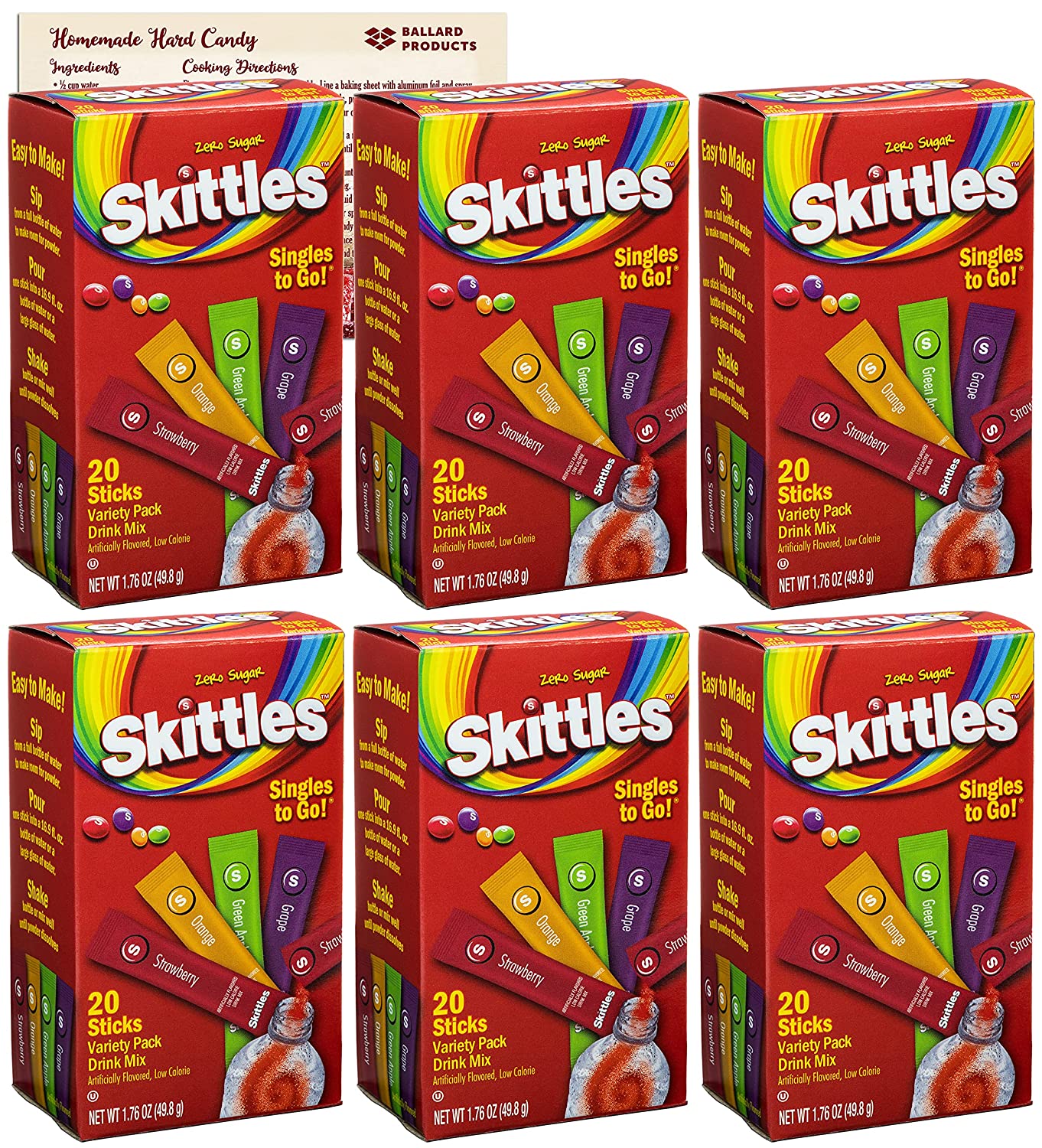Skittles Singles to Go Drink Mix Packets 6 Pack 120 Total Water