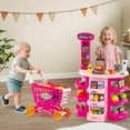 thumbnail image 2 of Costway 76 PCS Pretend Play Grocery Store Set with Shopping Cart Scale Scanner Light Sound Pink, 2 of 10