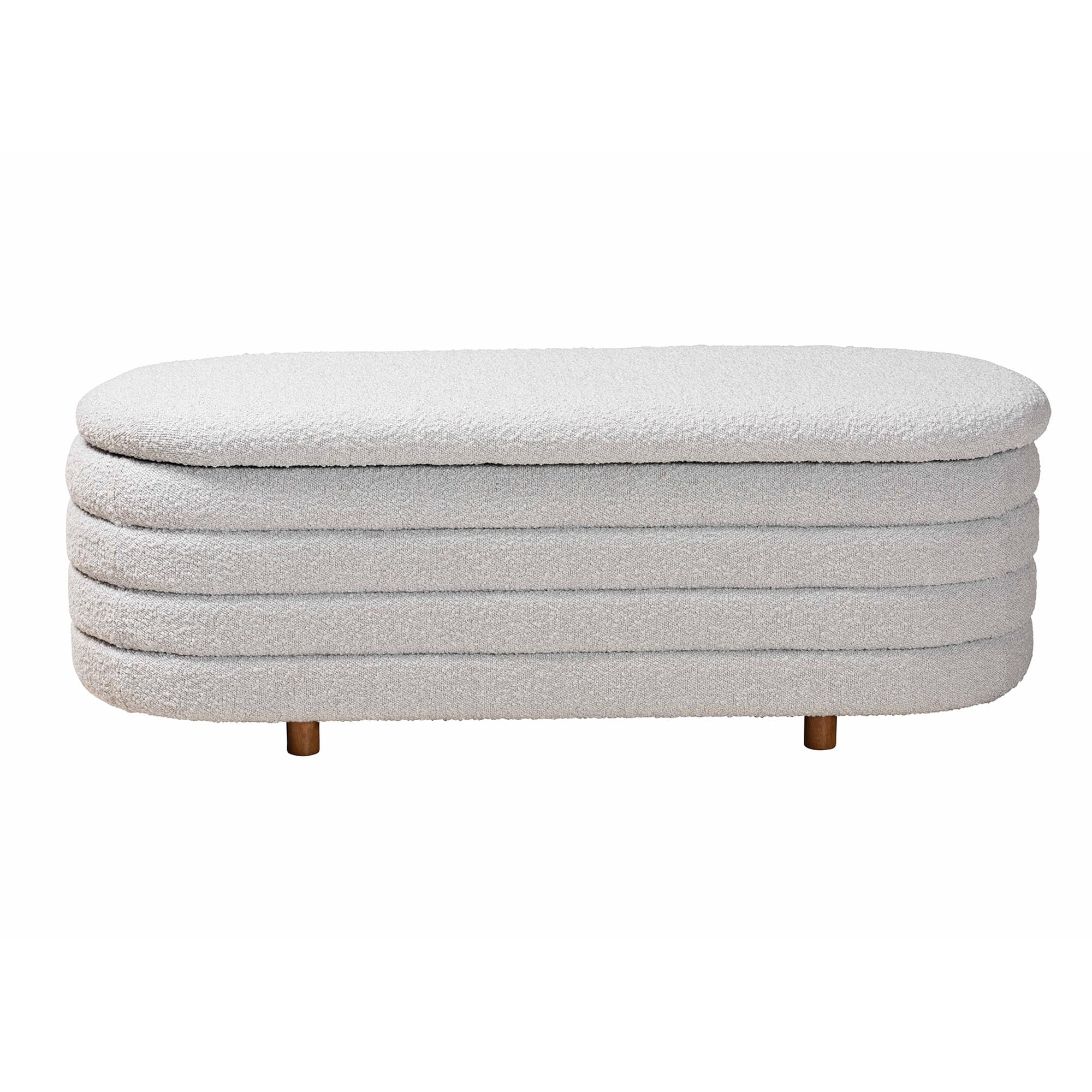Baxton Studio Betiana Modern Japandi Light Grey Boucle Fabric and Walnut Brown Finished Wood Storage Bench