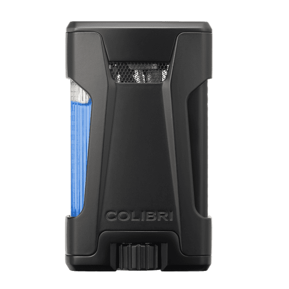 Colibri Rebel Double Jet Flame Butane Lighter, Windproof & Refillable, Cigar Enthusiast's Choice with Blue Fuel Window and Adjustable Flame (Matte Black   Black)