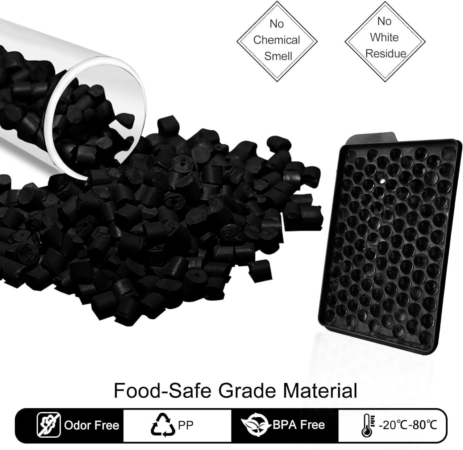 Mini Ice Cube Trays, Upgraded Small 104x4 Ice Cube Tray for Chilling Drinks and Juices - Easy Release, Black Trays with Ice Bin and Scoop (4 Pack)