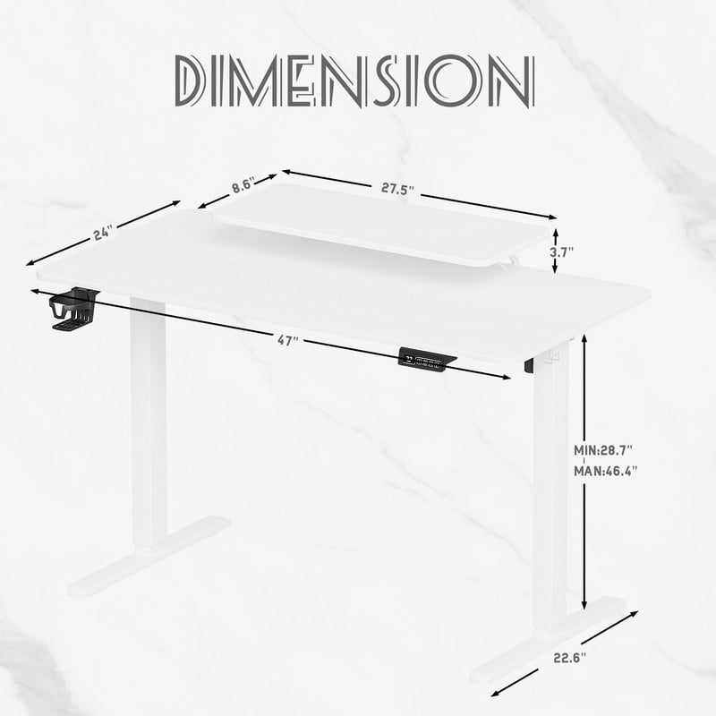 Homall 47" Wide Electric Standing Desk with Monitor Stand Lifting Range 28~46" Height Adjustable Stand Up Office Desk for Home Office, White