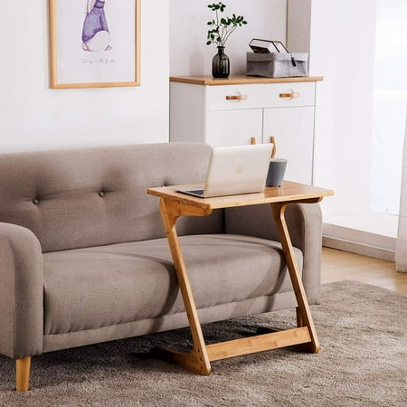 Z Shaped End Table Tv Tray Bamboo Snack Laptop Desk Night Stand Couch Side Table Moveable Stand In Living Room For Eating Reading Working Home Office