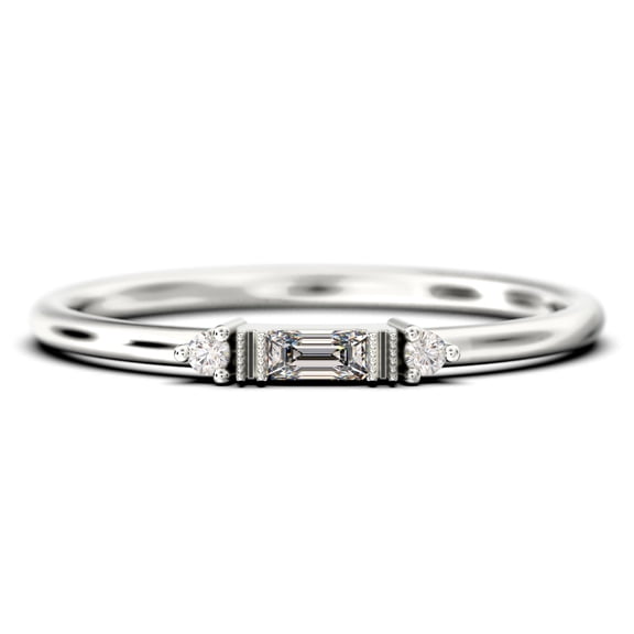 Dainty Minimalist 0.75 Carat Baguette Cut Diamond Moissanite Engagement Ring, Antique Wedding Ring in 925 Sterling Silver With 18k White Gold Plating, Gift For Her, Gift For Woman, Promise Ring