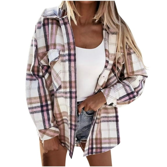 Fesfesfes Shacket For Women Winter Fashion Hooded Detachable Loose Casual Woolen Windproof Plaid Jacket On Sale