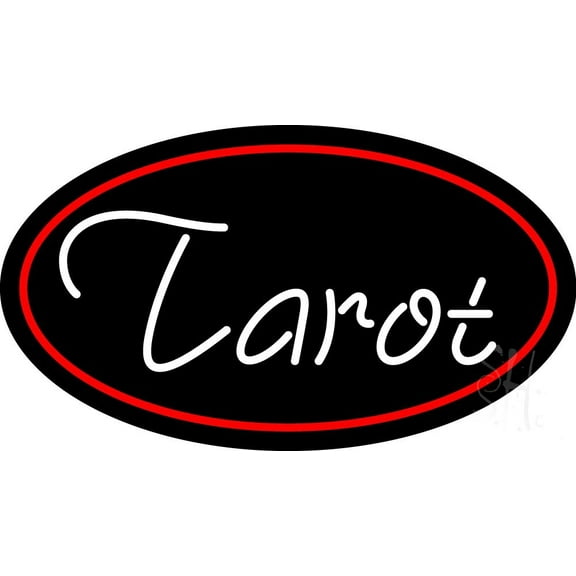 White Tarot Red Border LED Neon Sign 20" Tall x 37" Wide - inches Black Square Cut Acrylic Backing, with Dimmer - Bright and Premium built indoor LED Neon Sign for Storefront.