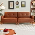 thumbnail image 2 of 94.5-inch Tufted Leather Sofa with Deep Seat, Mid Century Modern Brown Sectional Couch, 3-Seater Upholstered Couches with Square Arms and Solid Wooden Legs for Living Room Home Office, 2 of 11