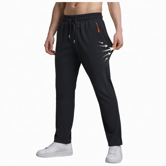Ccpelsie Men's Slim Fit Joggers Straight Leg Casual Sweatpants Elastic Waist Lightweight for Spring Summer Lounge and Home(Black,2XL)