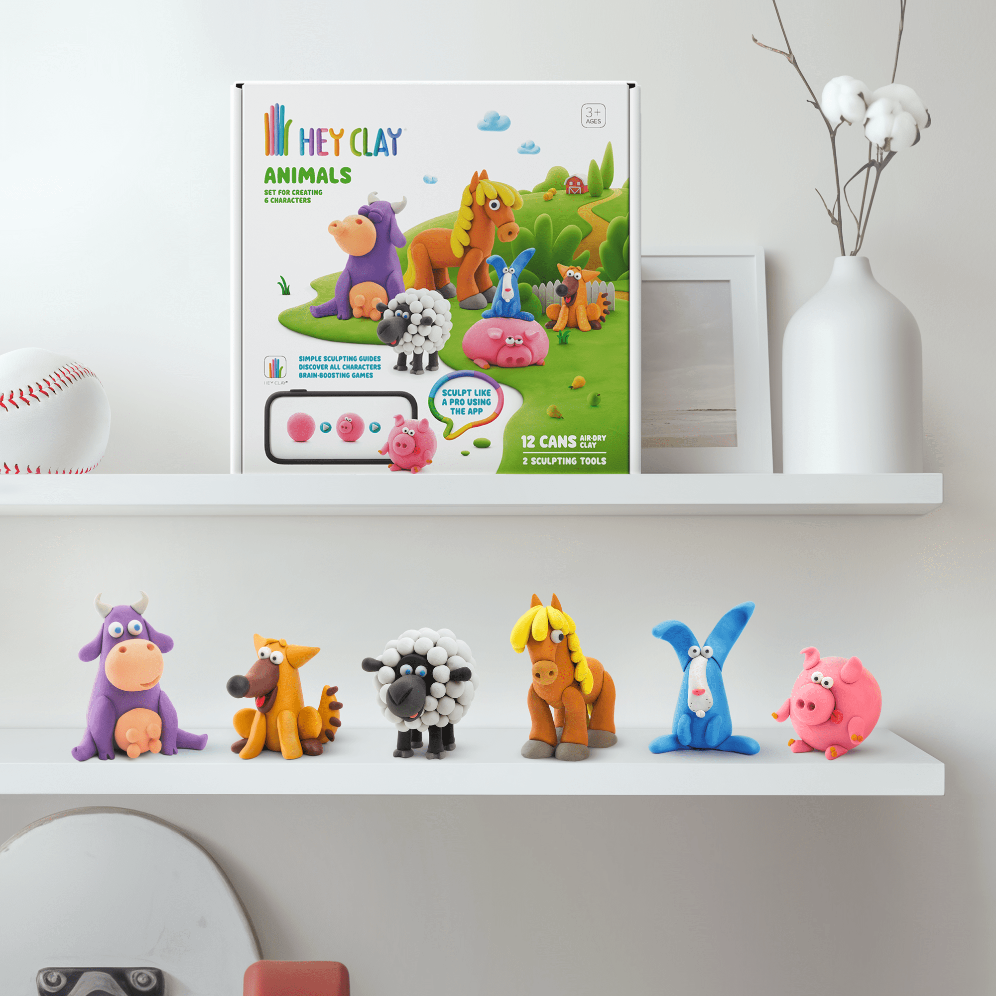 Hey Clay Animals, Air Dry Clay Kit with Interactive App for Kids & Tweens, Modeling Clay and Crafts Set