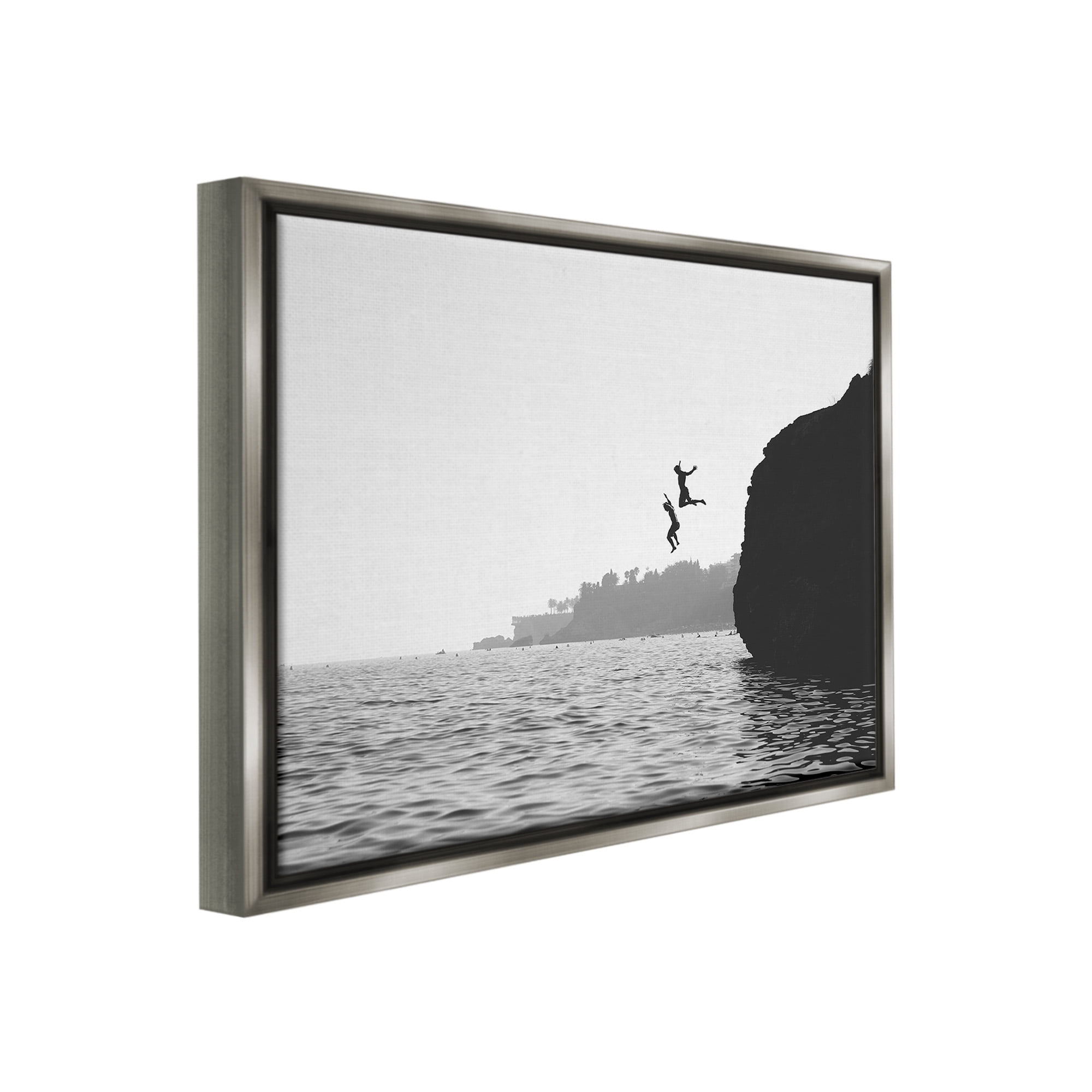Stupell Industries Diving Ocean Cliff Landscape Photography Gray Floater Framed Canvas Art Print Wall Art, 31 x 25