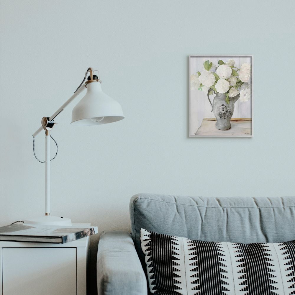 Stupell Industries White Hydrangea in French Country Pitcher Still Life Framed Wall Art Design by Stellar Design Studio, 11" x 14", Gray Framed