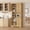 Light Oak, variant on Mid Century Modern Kitchen Pantry Cabinet, Storage Cabinet with Microwave Shelf, Wooden Freestand Cupboard with Carved Flower Door & Crystal Handle, for Dining Room