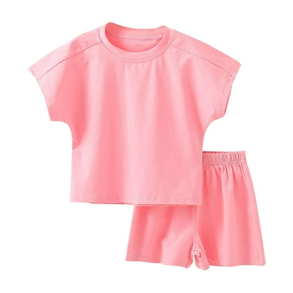 Atogsazn Toddler Baby Boys Girls Summer 2 Piece Outfit Kids Cotton Loose Short Sleeve T Shirt and Shorts Set Casual Clothes Hot Pink 4-5 Years