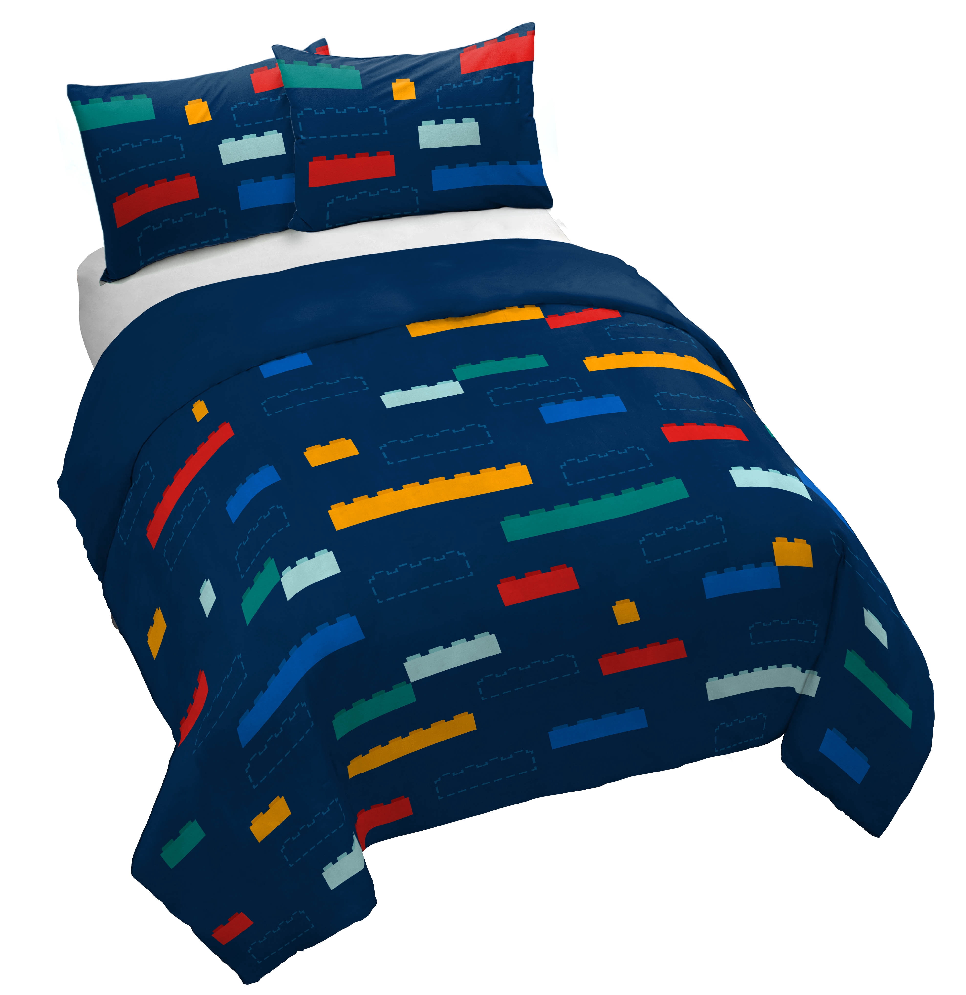 LEGO®, Brick Stripe, Navy, Kids, Quilt and Sham Bedding Set, Queen 86" x 86"