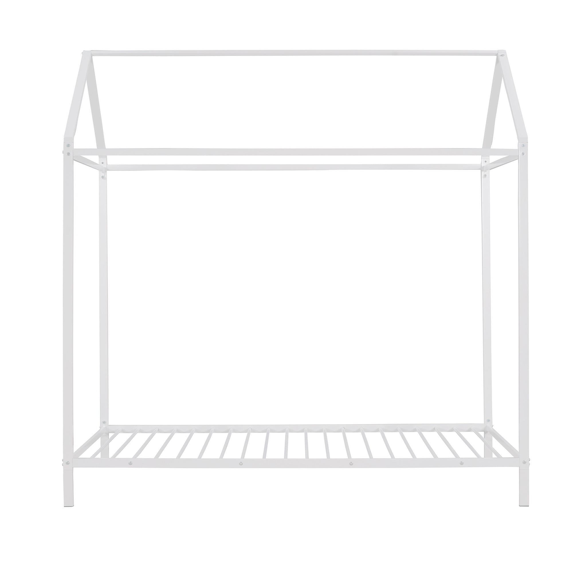 Gewnee Twin Size Kids House Bed,Metal Platform Bed Frame with Roof,White