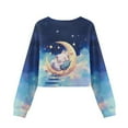 thumbnail image 7 of Xoenoiee Cat Moon Star Cloud Print T-Shirt for Girls Long Sleeve Pullover Crop Top Graphic Shirts Sweatshirts Crew Neck Tees Shirt, 5-6 Years, 7 of 7
