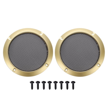 Metal Mesh Speaker Grills Covers, 5 Inch Decorative Subwoofer Guard Protector Case with ABS Plastic Frame, Screws, for DIY Home Car Audio Stereo Speaker, Black/Gold, Pack of 2
