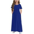 thumbnail image 3 of 2 Pack Short Sleeve Dresses for Girls with Pockets Size 4-14 Teens Kids Casual Solid Crewneck High Waisted A-Line Long Maxi Dress 2025, 3 of 8