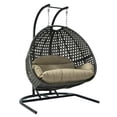 thumbnail image 3 of LeisureMod Modern Charcoal Wicker Double 2-Person Hanging Egg Swing Chair in Brown, 3 of 3