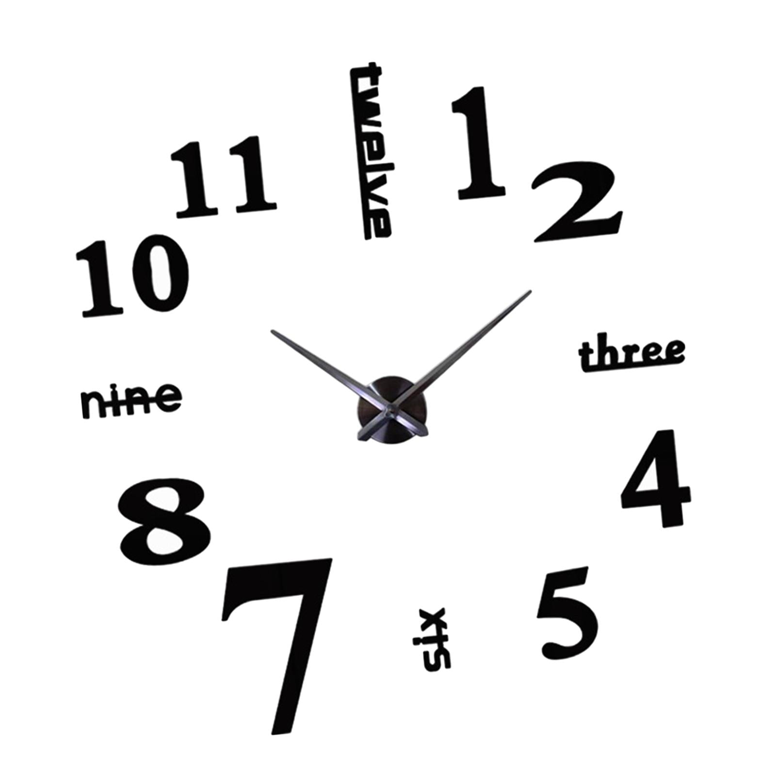 Wall Clock DIY Digital Clock Sticker Acrylic Decal for Home Decor Office small black