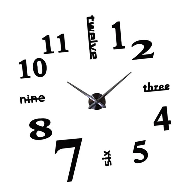 Reloj de pared moderno acrílico sin marco, calcomanía digital, reloj colgante DIY silencioso para pequeño negro