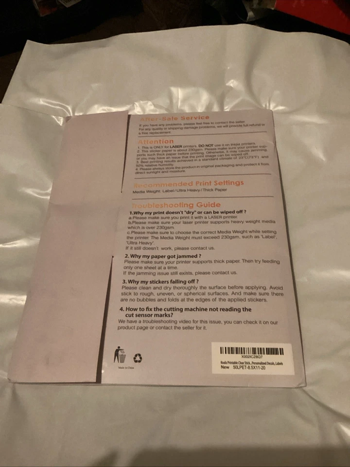 CIRCLE- 20 Koala Clear Sticker Paper For Laser Printable Vinyl Waterproof Transparent M3