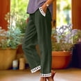 thumbnail image 2 of Linen Pants Women Petite Straight Leg Pants Summer Beach High Waisted Pant Vacation Wide Leg Trousers with Pockets Army Green XL, 2 of 8