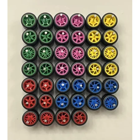 1/64 Scale 5 SETS RANDOM COLORED Real Rider Wheels Rims Tires Set Hot Wheels