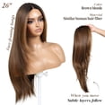 thumbnail image 2 of Brown and Blonde Highlight Wear and Go Glueless Wig with Bangs Layered Pre Plucked Pre Cut  Lace Front Synthetic Wigs for Women Ready to Wear Middle Part 26 Inch, 2 of 6