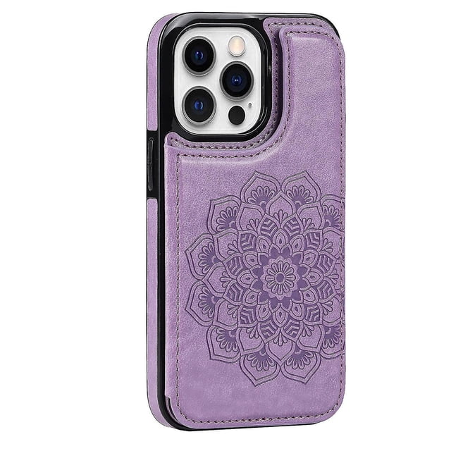 Funda para iPhone 12 Pro Max con tarjetero de piel sintética con estampado de flores de datura