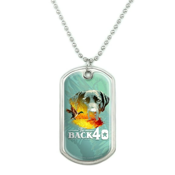 Back 40 Barn Keepin' It Rural Lab Dog Mallard Duck Hunting Military Dog Tag Pendant Necklace with Chain