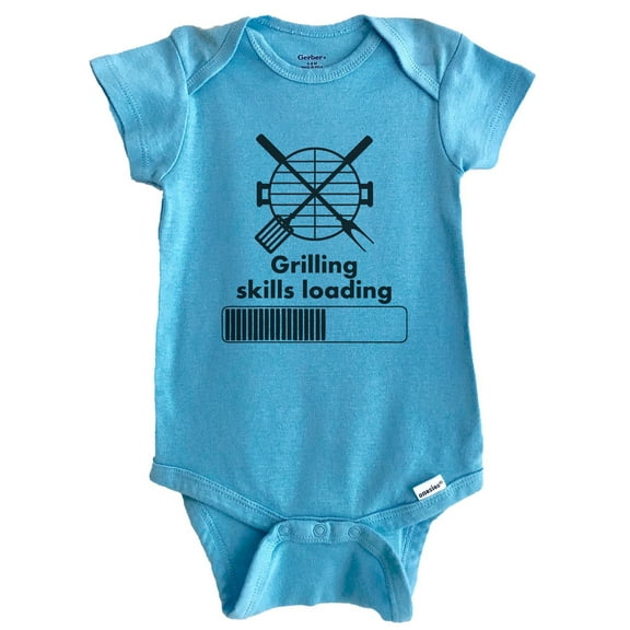 Grilling Skills Loading Funny BBQ Baby Bodysuit (Blue), 0-3 Months