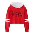 thumbnail image 1 of PMVFHDE Chandails à Capuche pour Filles Chandail Enfants Ample Actif Manches Longues Chandails à Capuche Court Imprimé Lettre Rayé Hauts Filles Chandail Enfants, Rouge, 4-5 Ans, 1 of 3