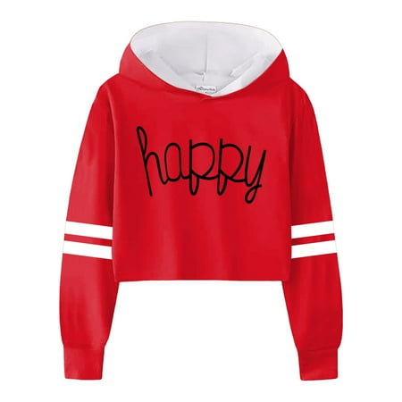 

Hoodies for Girls Clearance Kids Crop Tops Girls Hoodies Cute Print Long Sleeve Fashion Sweatshirts Red 10-12 Years