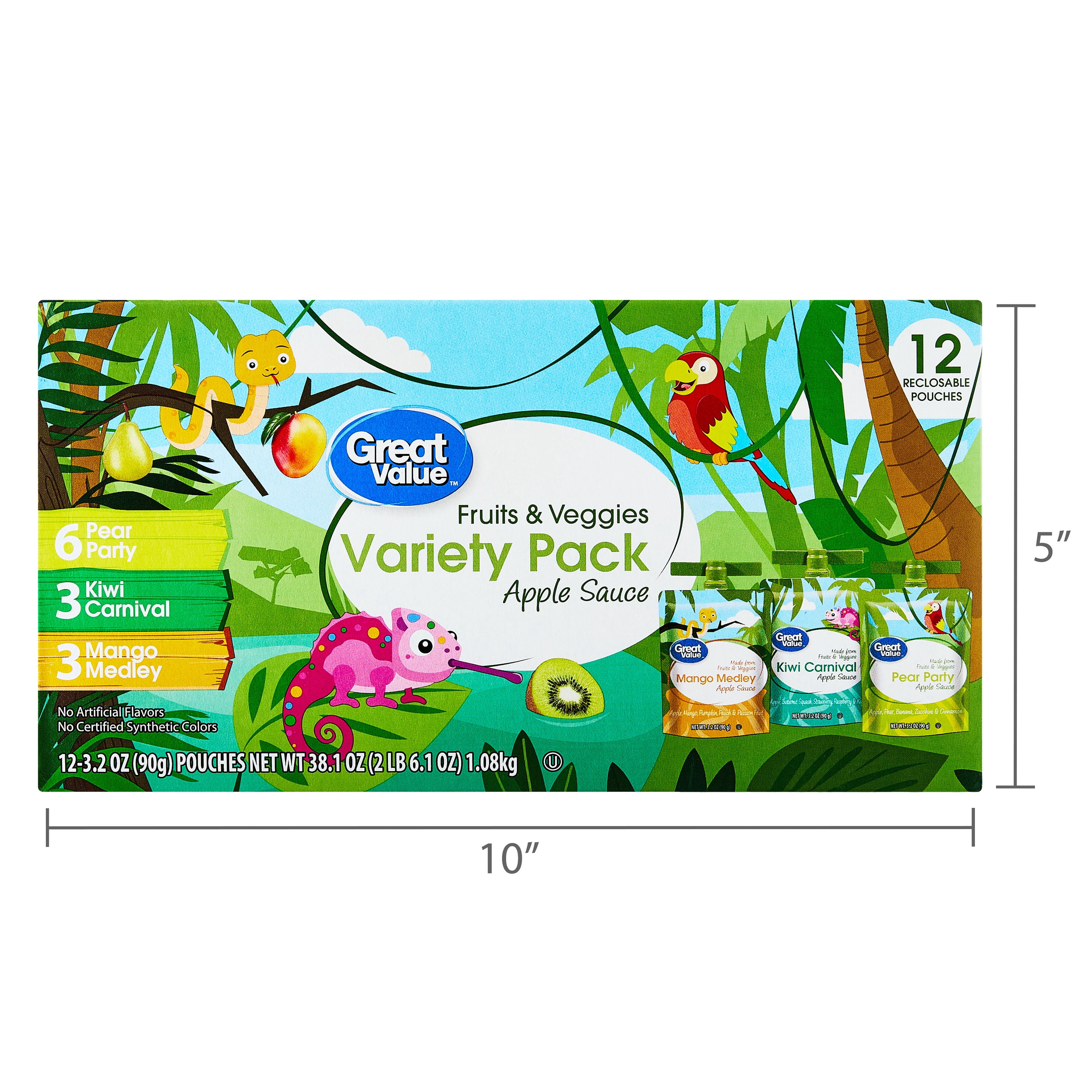 Great Value Fruits and Veggies Variety Pack Applesauce, 3.2 oz, 12 Pouches