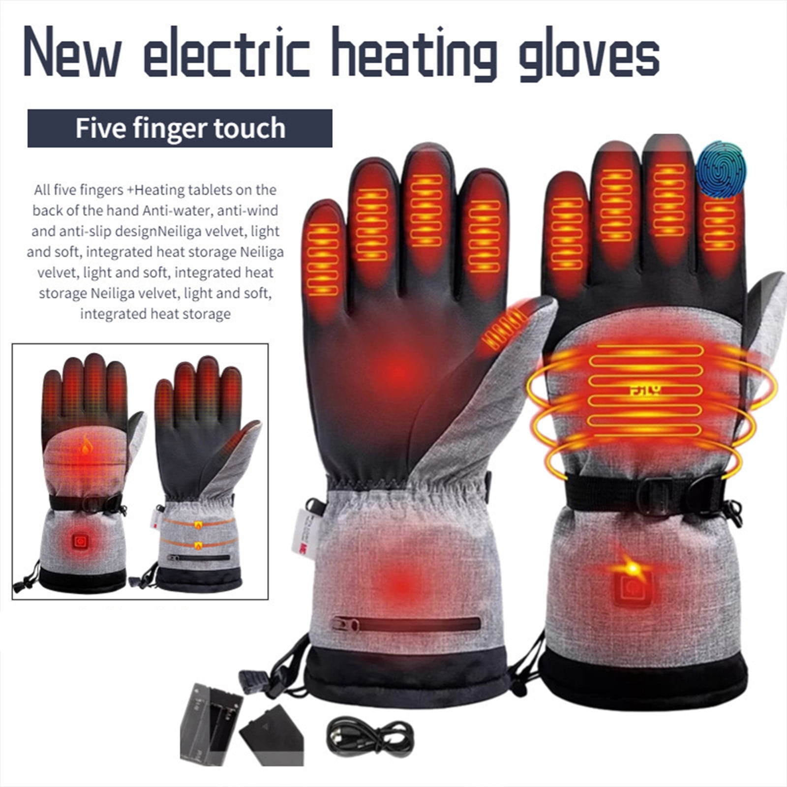 Heated Gloves for Men Women 5000mAh Rechargeable Batteries 3 Heating Levels Touchscreen Electric Gloves Waterproof Windproof Heated Winter Gloves for Motorcycle Ski
