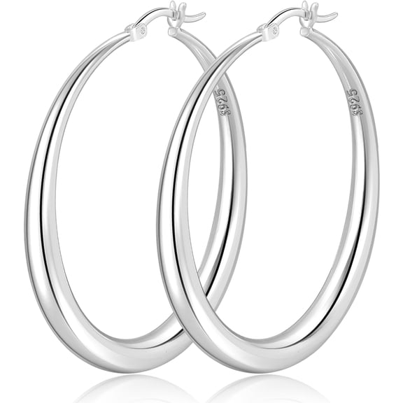 YOUNGYUE Sterling Silver Hoop Earrings for Women, Hypoallergenic Lightweight Big Thick Silver Hoop Earrings, Jewely Gifts
