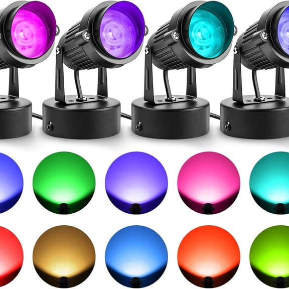 LED Spot Lights Indoor RGB Up Lights with Remote, 120V 10W Uplighting Indoor Spotlight Plug in, 4.92FT Code Accent Flood Light Color Changing Landscape Lighting for Christmas Halloween(4Pack)