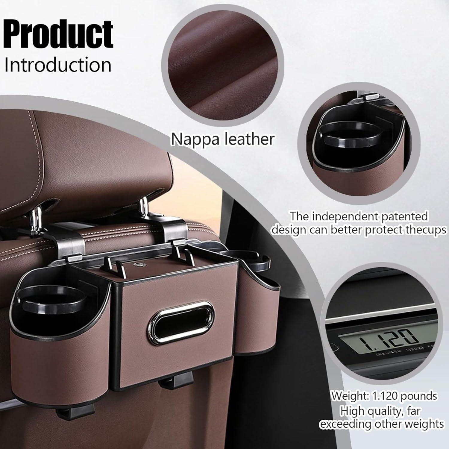 4-in-1 Back Seat Car Organizer with Multi-Pocket Storage & Cup Holders, Universal Fit Backseat Organizer for Travel & Daily Use, BROWN