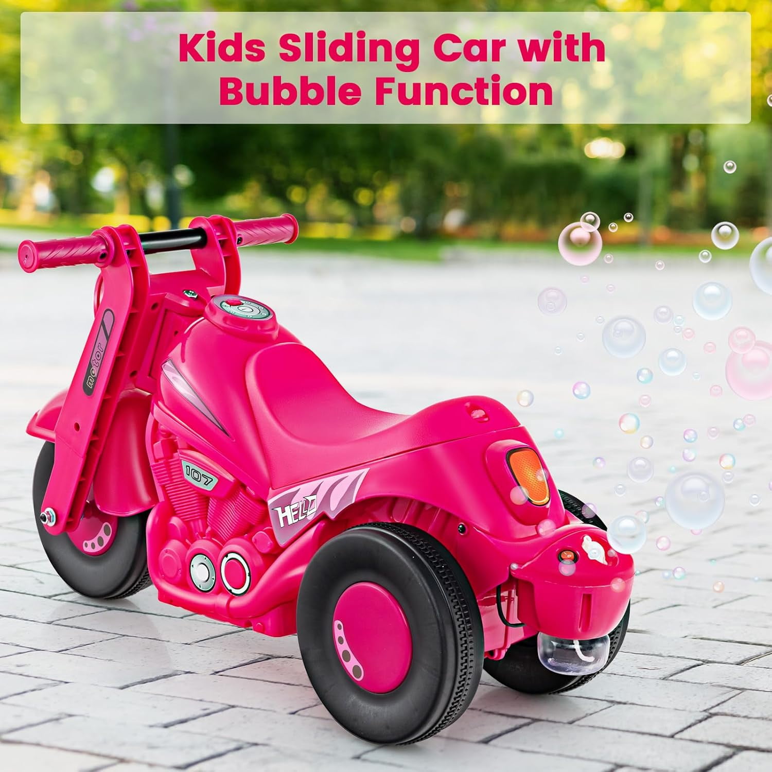 OLAKIDS Ride on Push Car, Foot-to-Floor Sliding Car for Toddlers Kids Motorcycle with Bubble Maker, Music, 3 Wheels Ride on Toys Gift for Boys Girls Aged 3-5 Years